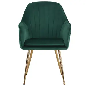 Set of 4 Green Frosted Velvet Upholstered Dining Chairs Kitchen Chair Set Armchair with Metal Legs