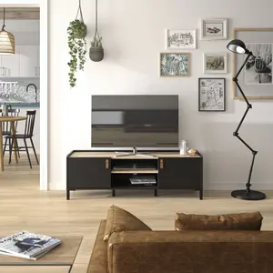 Diagone Chestnut & Black Television Stand - 2 door TV bench