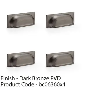 4 PACK - Backplate Cup Handle - Dark Bronze 96mm Centres Solid Brass Shaker Drawer Pull