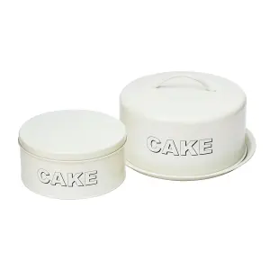 simpa 2PC Metal Vintage Styled Antique Cream Cake Carrier & Cake Tin Storage Set