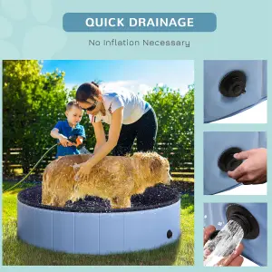 PawHut Pet Paddling Pool Cat Dog Indoor/ Outdoor Foldable 120cm Diameter Blue