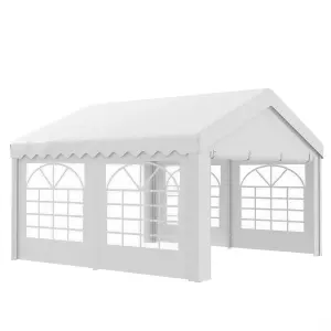 Outsunny 4m Gazebo Garden Marquee Canopy Party Carport Shelter Garage Tent White