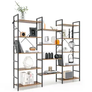 Costway 5-tier Industrial Bookshelf Large Triple Floor Standing Bookcase Display Shelf