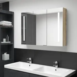 Berkfield LED Bathroom Mirror Cabinet 89x14x62 cm Oak