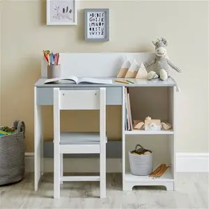 Dunelm Kids Albie Desk And Chair Set, Modern, Grey/White, White Grey, Wood