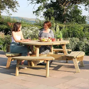 Zest Rose Round Wooden Picnic Table Garden Bench Seat FSC 8 Seater