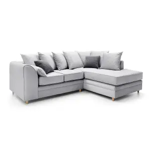 Chicago Velvet Right Facing Corner Sofa in Light Grey