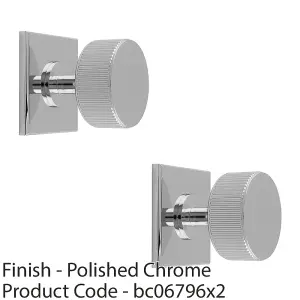 2 PACK - Reeded Radio Cabinet Door Knob & Matching Backplate - Polished Chrome 40 x 40mm