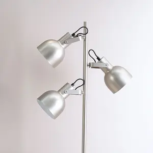 ValueLights Albie Silver Metal 3 Arm Spotlight Head Adjustable Floor Lamp for Living Room - LED Bulbs Included