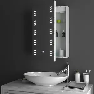 Sensor Wall Bathroom Mirror Cabinet LED Lighting with Shaver Socket and Clock 500 x 700 mm