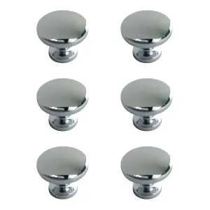 Zinc alloy Chrome effect Round Furniture Knob (Dia)30mm, Pack of 6