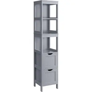 VASAGLE Bathroom Tall Cabinet, Freestanding Bathroom Storage Cabinet, Narrow Storage Unit, with Drawers, 3 Open Shelves, Dove Gray