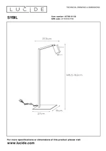 Lucide Sybil Modern Floor Lamp - 1xGU10 - Black