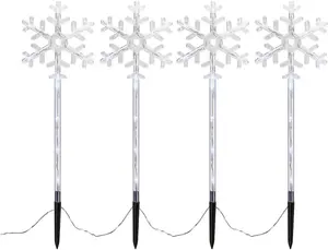 Set Of 4 Led Stake Garden Lights - Snowflake Or Star Festive Xmas Lights - 40 Led Mains Powered - Stunning Glow