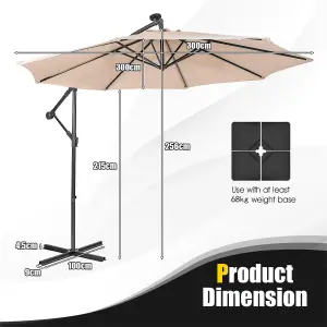 Costway 3 x 3m Cantilever Parasol Backyard Patio Offset Umbrella w/ 32 Solar-Powered LED Lights