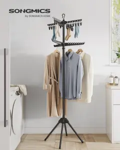 SONGMICS Clothes Airer, Clothes Drying Rack With 3 Rotatable Arms For Hangers, 4-Leg Indoor Folding