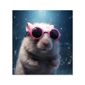 Splashart DoorMouse with Pink Glasses Premium Glass Kitchen Splashback W700mm x H750mm