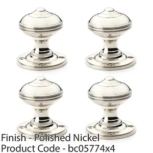 4 PACK - SOLID BRASS Classic Reeded Mortice Door Knob - Polished Nickel 50mm Diameter