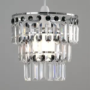 ValueLights Kelsks Modern 3 Tier Ceiling Pendant Light Shade with Black and Clear Acrylic Jewel Effect Droplets