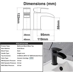 BATHWEST Waterfall Matte Black Bathroom Basin Sink Mixer Taps Mono Single Lever Faucet