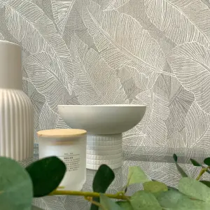 Belgravia Decor Anaya Leaf Textured Wallpaper Grey