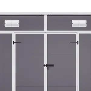 Outdoor Garden Plastic Double Door Storage Shed with Floor and Windows, Light Grey