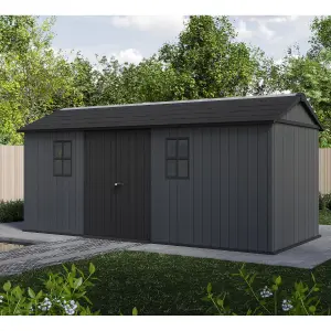 Keter Newton Plus Horizontal 17x7.5 ft Apex Grey Plastic 2 door Shed with floor & 2 windows (Base included)