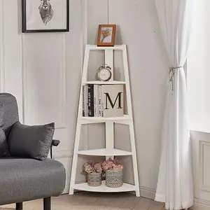 Modern 5 Tier Wooden Ladder Corner Shelf Rack Shelf Bookcase Home Display Shelving Unit 116CM