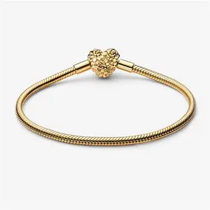 Pandora My Pandora Daisy Heart Clasp Snake Chain Bracelet - 14K Gold Plating / Lab-Grown Diamond - Sz. 18 cm