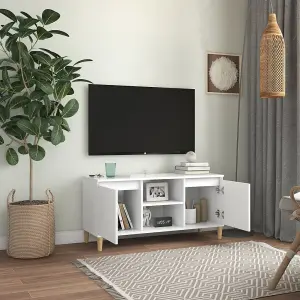 Berkfield TV Cabinet with Solid Wood Legs White 103.5x35x50 cm