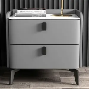 Gray Modern Luxury 2 Drawers Bedroom Nightstand Sintered Stone Bedside Table