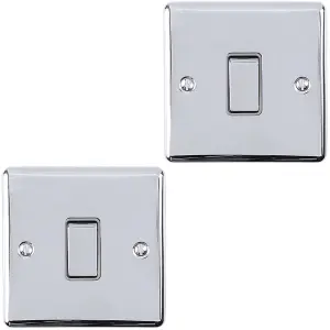 2 PACK 1 Gang Single Metal Light Switch POLISHED CHROME 2 Way 10A GREY Trim