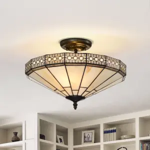 Mission Tiffany Ceiling Light, Stained Glass Handmade Uplighter Shade Ceiling Light for Living Room