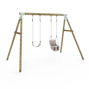 Limited Edition Rebo Wooden Garden Double Swing Sets - Luna - Pastel Pink