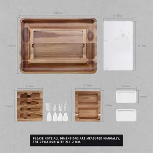 Cheese Board Set, Cheese Platter With 2 Slide-Out Drawers& Cutlery Set& Snack Plates& Marble Cheese Slate, Charcuterie Board For Serving