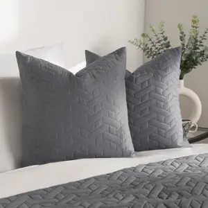 Brentford Pack of 2 Pinsonic Cushion Covers Filled Luxury, Charcoal - 45 x 45cm