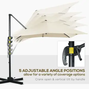 Outsunny 2.5 x 2.5m Patio Offset Parasol Umbrella Cantilever Hanging Aluminium Sun Shade Canopy Shelter, Cross Base, Cream White