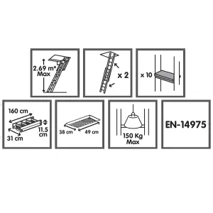 2 section 10 tread Tilt & turn right Loft Ladder