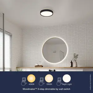 Nordlux Noxy 3-Step Moodmaker Bathroom Shower Room Ceiling Light in Black 35cm Diameter