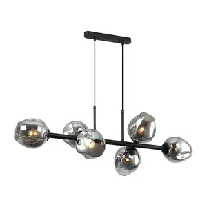 Luminosa Modern Hanging Pendant Black, Smoky 6 Light  with Graphite Smoky Shade, E27