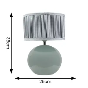 ValueLights Bosco Eucalyptus Ceramic Table Lamp with Ruched Pleated Powder Blue Fabric Drum Lamp Shade