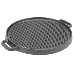 Black Round Cast Iron Grill Pan with Handles for Indoor and Outdoor