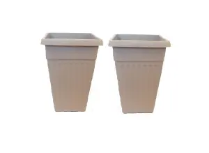 2 x 42cm Tall Athens Plant Pot Flared Garden Plastic Patio Flower Planter Taupe Colour