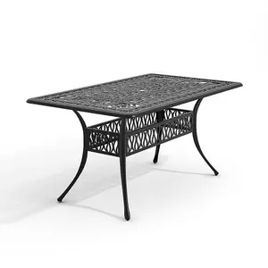 Black Vintage Rectangular Cast Aluminum Outdoor Bistro Dining Table with Umbrella Hole 150 cm