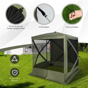 Costway 225 cm x 225 cm 4-Panel Pop up Camping Gazebo Instant Setup Screen House Gazebo Tent with 2 Sunshade Cloths