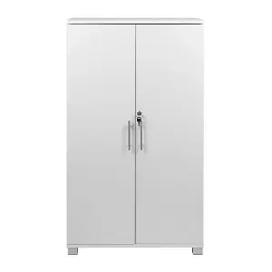 White wooden Filing cabinet with 2 shelves - 2 Door Lockable Filing Cabinet - Tall wood Office Storage Cupboard Organiser