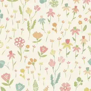 Grandeco Naive Ditsy Garden Flowers Textured Wallpaper, Neutral Pink