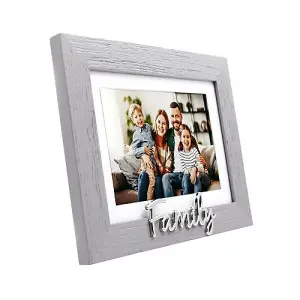 Grey Woodgrain Effect Family Picture Frame with Silver Letters - 6x4 or 7x5