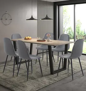 Hallowood Furniture Dudley 1.8m Dining Table Set with 6 Dark Grey Fabric Chairs