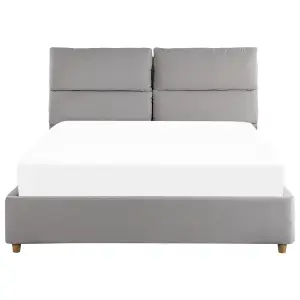 Velvet EU Double Size Ottoman Bed Light Grey BATILLY